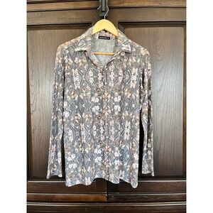 DAVID CLINE "Steel" Lightweight Poly Mesh Top Womens S Snap Up Made in USA